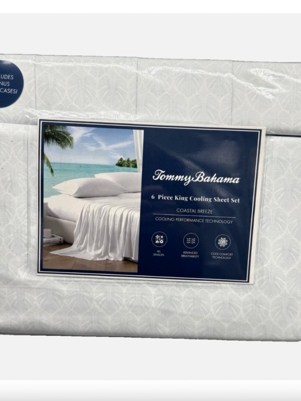 6pc Tommy Bahama Light Blue Line Palms KING Sheet Set Cooling Extra Pillowcases